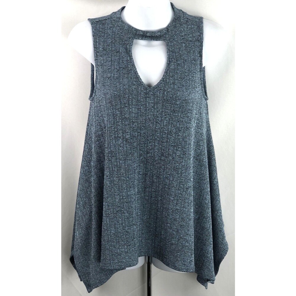Vintage sleeveless knit Top xs blue cut out keyhole asymmetrical hem 2000s Y2K